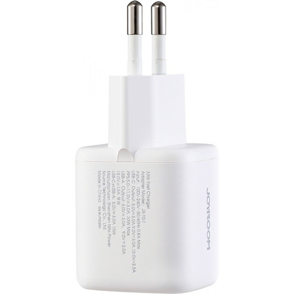 Joyroom JR-TG7 33W USB-A + USB-C chargeur mural avec c&acirc;ble Lightning 30W 1m - Blanc