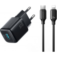 Joyroom JR-TG7 33W USB-A + USB-C chargeur mural avec c&acirc;ble Lightning 30W 1m - Noir