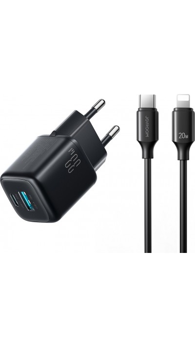 Joyroom JR-TG7 33W USB-A + USB-C chargeur mural avec c&acirc;ble Lightning 30W 1m - Noir