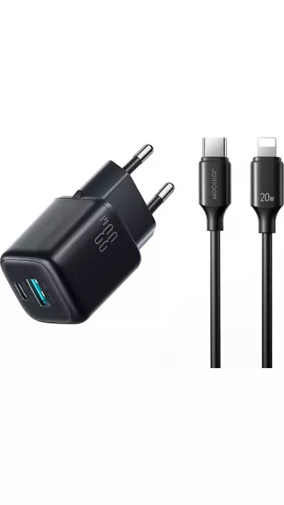 Joyroom JR-TG7 33W USB-A + USB-C chargeur mural avec c&acirc;ble Lightning 30W 1m - Noir