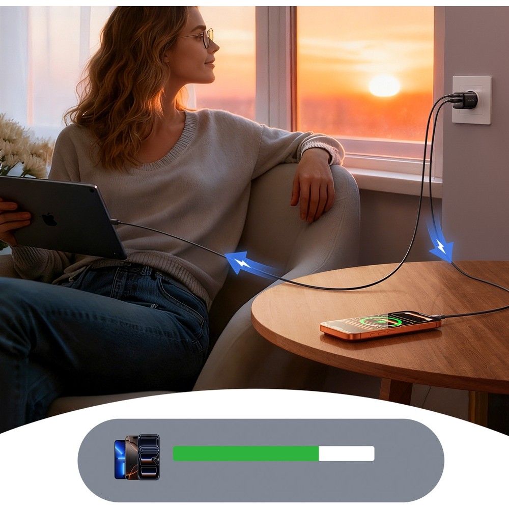 Joyroom JR-TG7 33W USB-A + USB-C chargeur mural avec c&acirc;ble Lightning 30W 1m - Noir