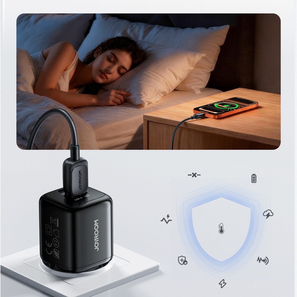 Joyroom JR-TG7 33W USB-A + USB-C chargeur mural avec c&acirc;ble Lightning 30W 1m - Noir