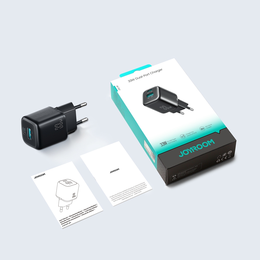 Joyroom JR-TG7 33W USB-A + USB-C chargeur mural avec c&acirc;ble Lightning 30W 1m - Noir