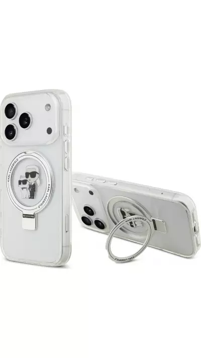 Coque iPhone 17 Pro - Karl Lagerfeld et Choupette Ringstand MagSafe avec anneau support - Blanc
