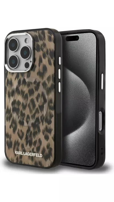 Coque iPhone 16 Pro Max -  Karl Lagerfeld IML l&eacute;opard MagSafe &eacute;l&eacute;gante - Brun