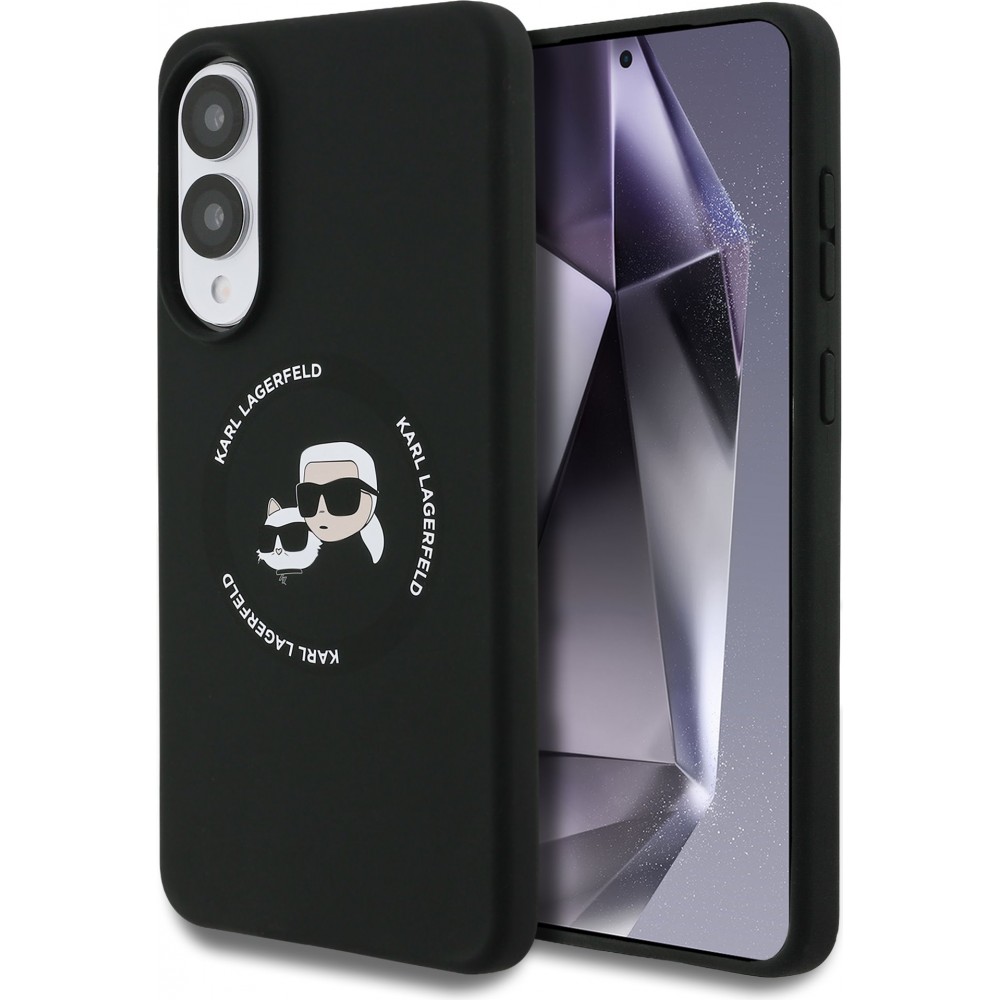 Galaxy S25 Edge Case Hülle - Karl Lagerfeld Silikon-Hülle mit Karl und Choupette Design, MagSafe-kompatibel - Schwarz