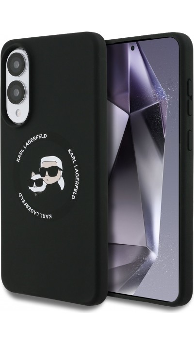 Galaxy S25 Edge Case Hülle - Karl Lagerfeld Silikon-Hülle mit Karl und Choupette Design, MagSafe-kompatibel - Schwarz