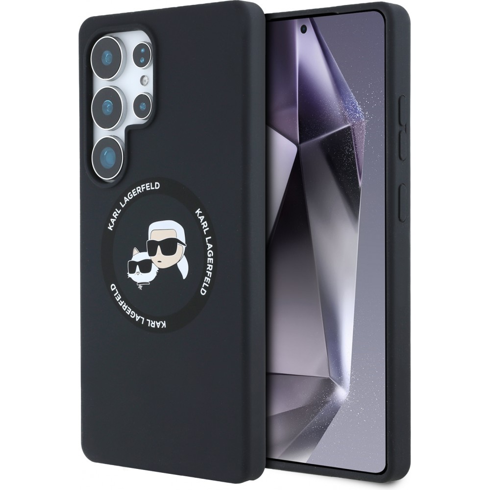 Coque Samsung Galaxy S25 Ultra - Karl Lagerfeld Liquid en silicone avec design Karl et Choupette compatible MagSafe - Noir
