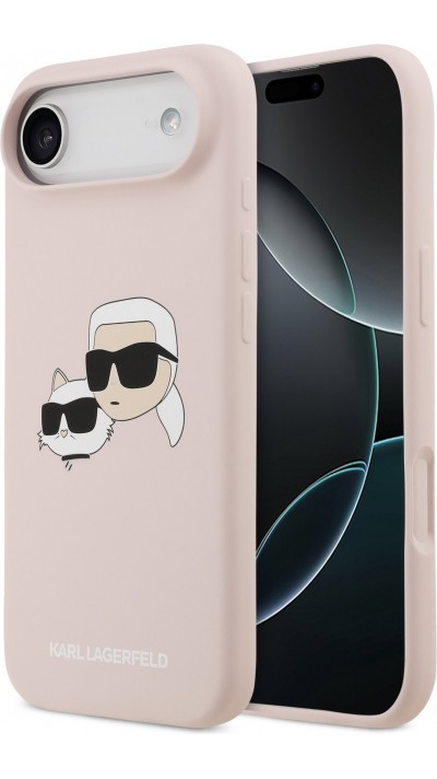 iPhone 17 Air Case Hülle - Karl Lagerfeld Liquid aus Silikon mit Karl- und Choupette-Design, kompatibel mit MagSafe - Rosa
