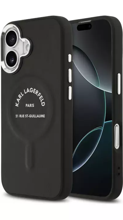 Coque iPhone 17 - Karl Lagerfeld PU RSG Logo MagSafe &eacute;l&eacute;gante et protectrice - Noir