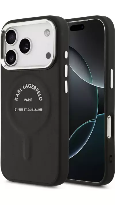 Coque iPhone 17 Pro Max - Karl Lagerfeld PU RSG Logo MagSafe &eacute;l&eacute;gante et protectrice - Noir