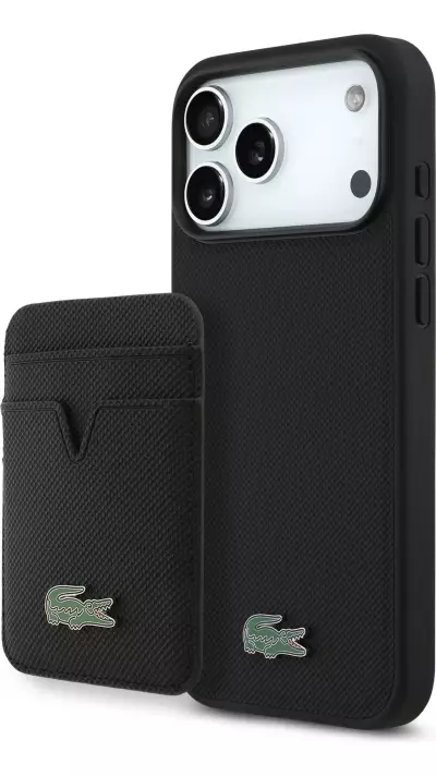Coque iPhone 17 Pro Max - Lacoste Iconic Petit Pique MagSafe avec portefeuille magn&eacute;tique - Noir