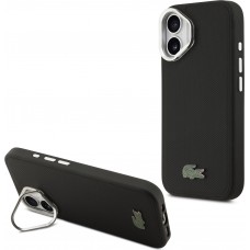 Coque iPhone 17 - Lacoste Iconique Petit Piqué MagSafe avec support en métal sur la caméra - Noir