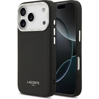 Coque iPhone 17 Pro - Lacoste PU en cuir Champs Elysees MagSafe protection &eacute;l&eacute;gante et durable - Noir