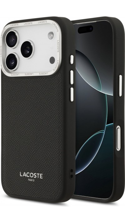 Coque iPhone 17 Pro - Lacoste PU en cuir Champs Elysees MagSafe protection élégante et durable - Noir