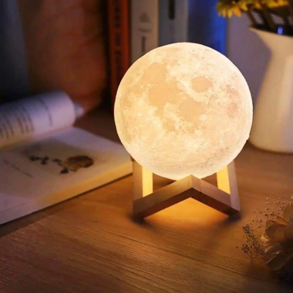 Nachttisch Lampe Mond 3D kabellos mit Touch Funktion 8cm Durchmesser