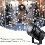 Lampe projecteur flocons de neige LED &eacute;clairage de No&euml;l USB effet neige tombante - Noir