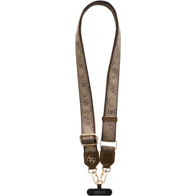 Lanière / bandoulière universelle Guess Crossbody Strap 4G avec logo métal en PU (150cm) - Brun