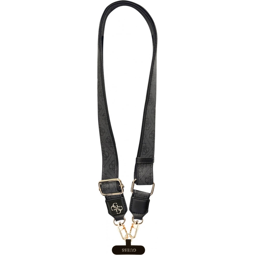 Lanière / bandoulière universelle Guess Crossbody Strap 4G avec logo métal en PU (150cm) - Noir