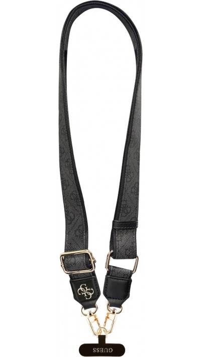 Lanière / bandoulière universelle Guess Crossbody Strap 4G avec logo métal en PU (150cm) - Noir