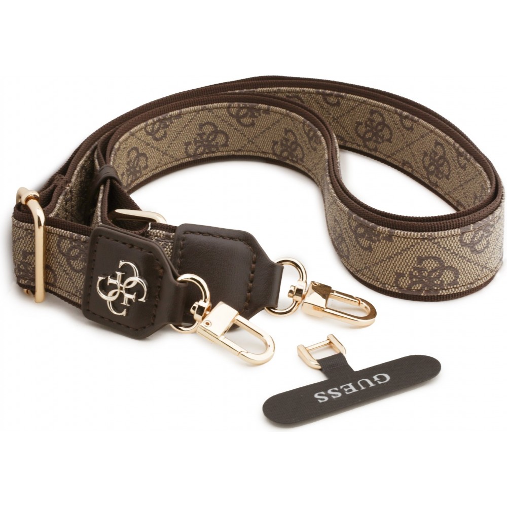 Lanière / bandoulière universelle Guess Crossbody Strap 4G avec logo métal en PU (150cm) - Brun