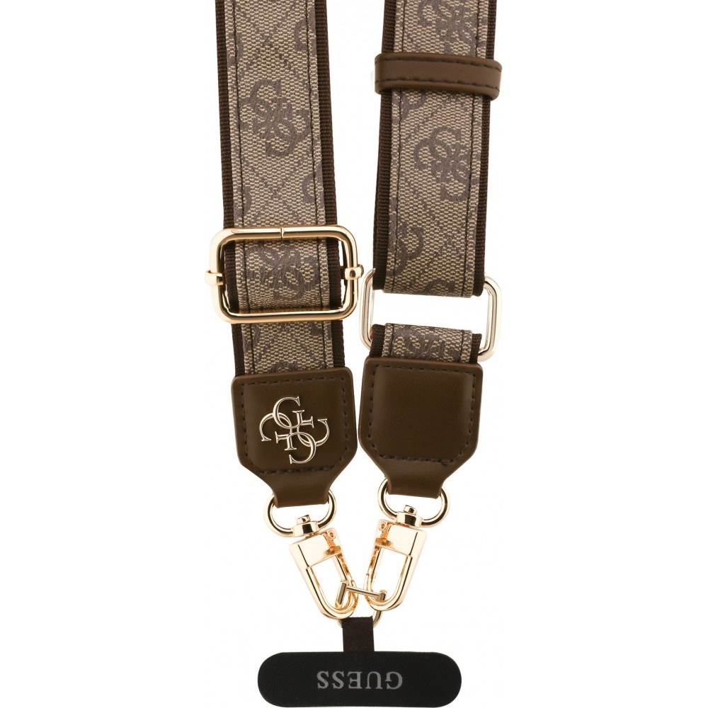 Lanière / bandoulière universelle Guess Crossbody Strap 4G avec logo métal en PU (150cm) - Brun