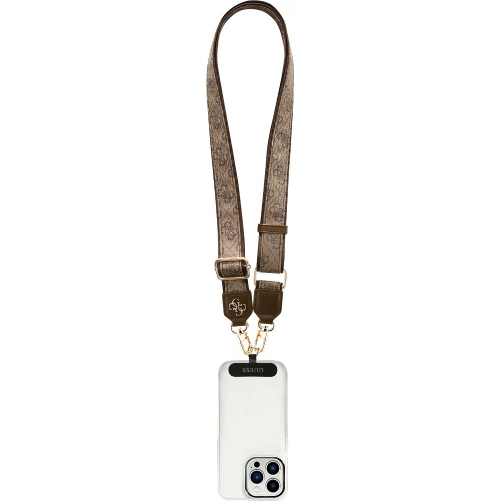 Lanière / bandoulière universelle Guess Crossbody Strap 4G avec logo métal en PU (150cm) - Brun