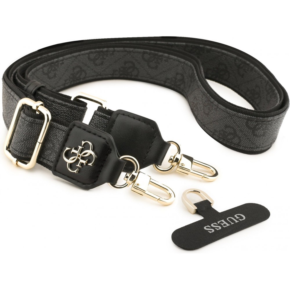 Lanière / bandoulière universelle Guess Crossbody Strap 4G avec logo métal en PU (150cm) - Noir