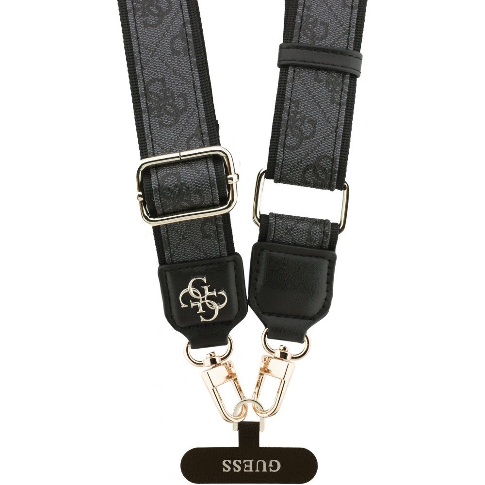 Lanière / bandoulière universelle Guess Crossbody Strap 4G avec logo métal en PU (150cm) - Noir