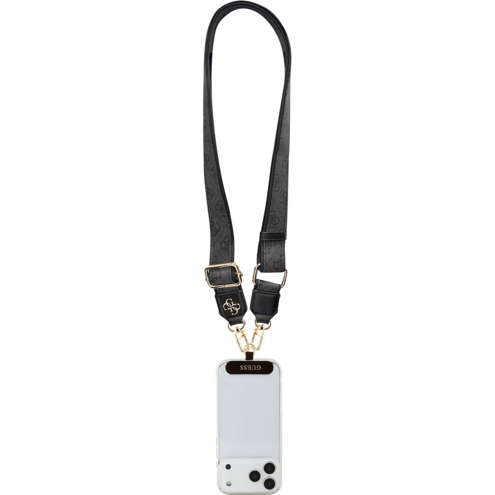 Lanière / bandoulière universelle Guess Crossbody Strap 4G avec logo métal en PU (150cm) - Noir