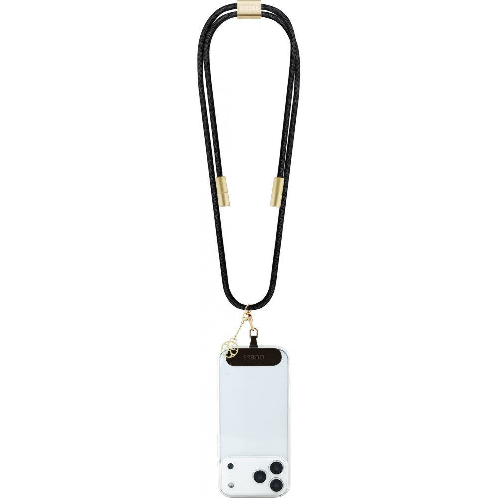 Guess 4G Smartphone Lanière mit integriertem USB-C Schnelllade-Kabel und Charm - Schwarz
