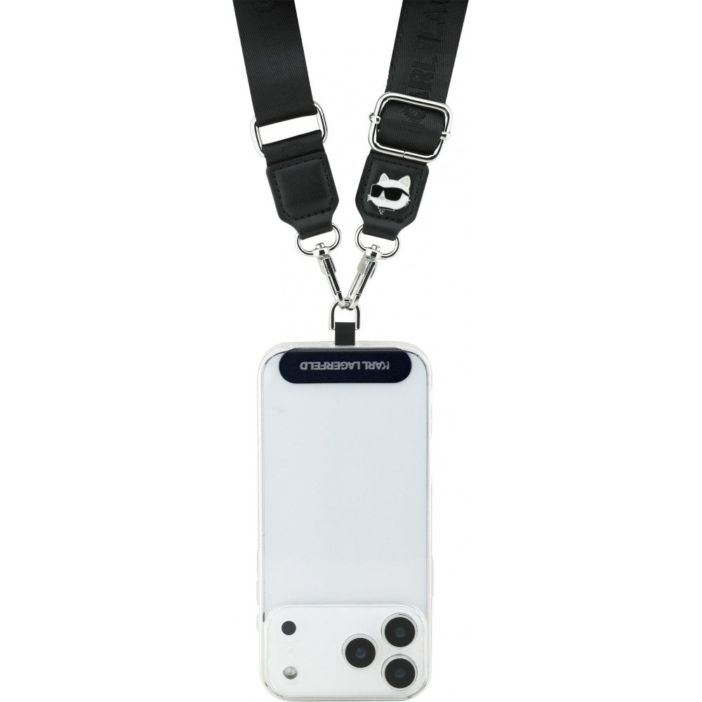 Lanière universelle bandoulière Karl Lagerfeld avec Choupette patch universel et stylé - Noir