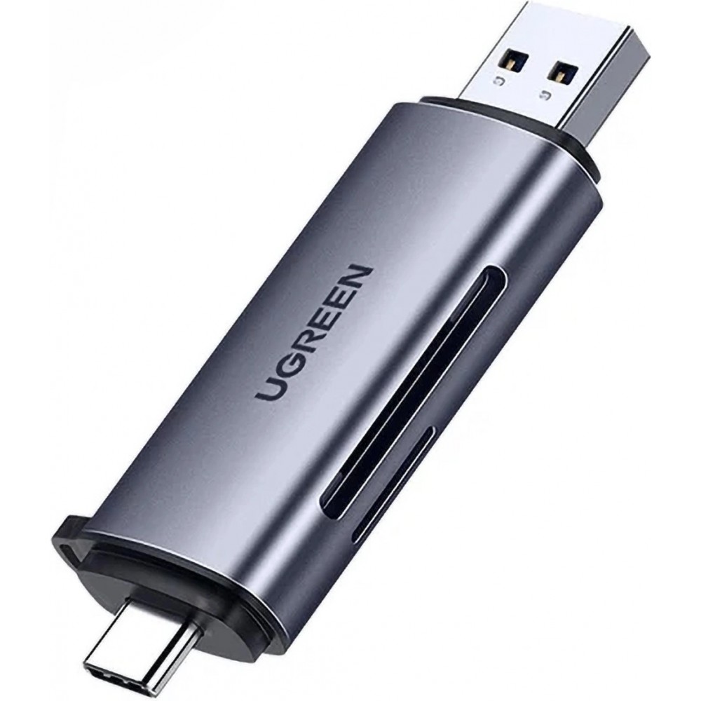 Lecteur de cartes Ugreen 2 en 1 avec USB-C / USB-A 3.0 / SD Card / TF Card design ultra-compact - Gris