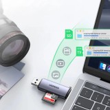 Lecteur de cartes Ugreen 2 en 1 avec USB-C / USB-A 3.0 / SD Card / TF Card design ultra-compact - Gris