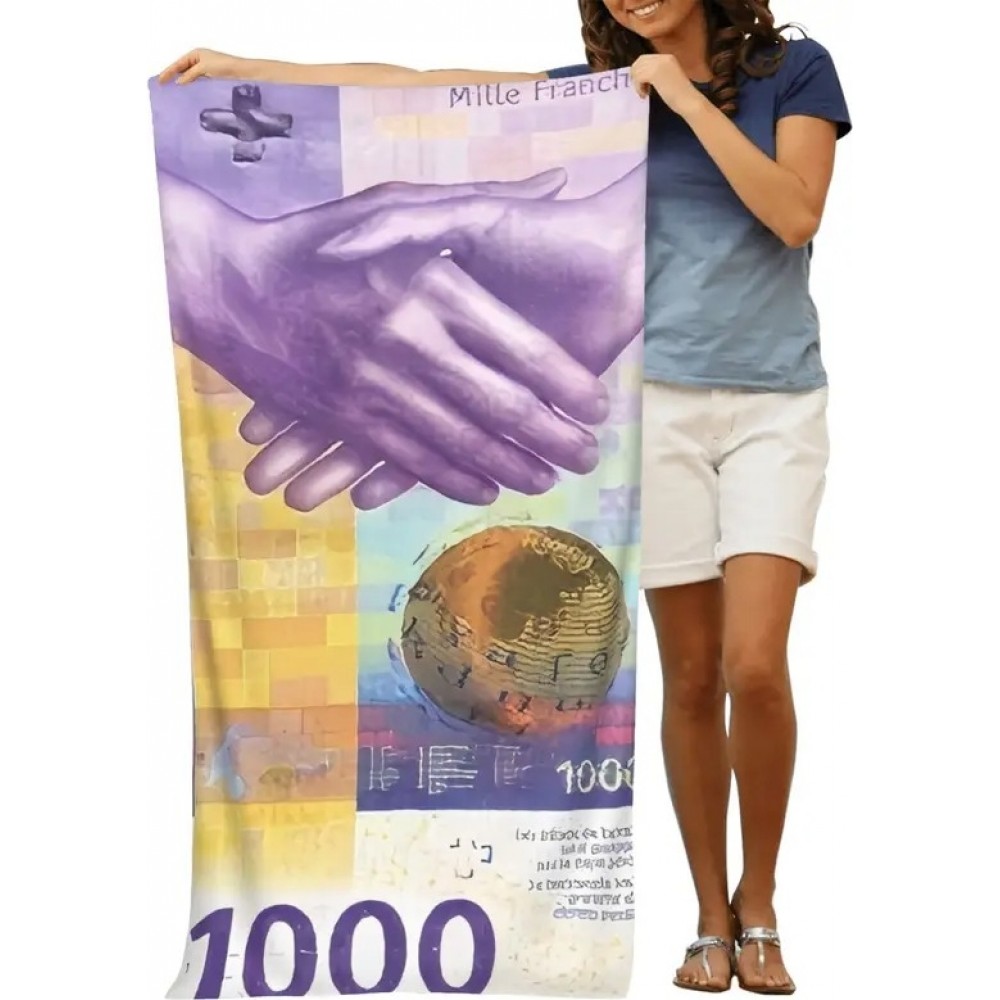 Leicht faltbares und tragbares Strandtuch mit 1000 Francs Motiv (130 x 150 cm) - Violett