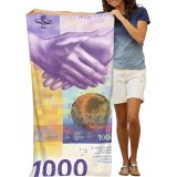 Leicht faltbares und tragbares Strandtuch mit 1000 Francs Motiv (130 x 150 cm) - Violett