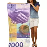 Linge de plage estampé billet 1000 francs léger pliable et portable (130 x 150 cm) - Violet