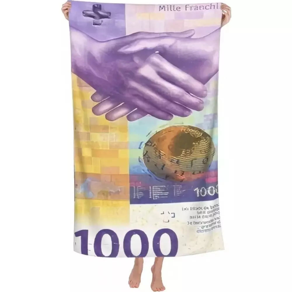 Linge de plage estampé billet 1000 francs léger pliable et portable (130 x 150 cm) - Violet