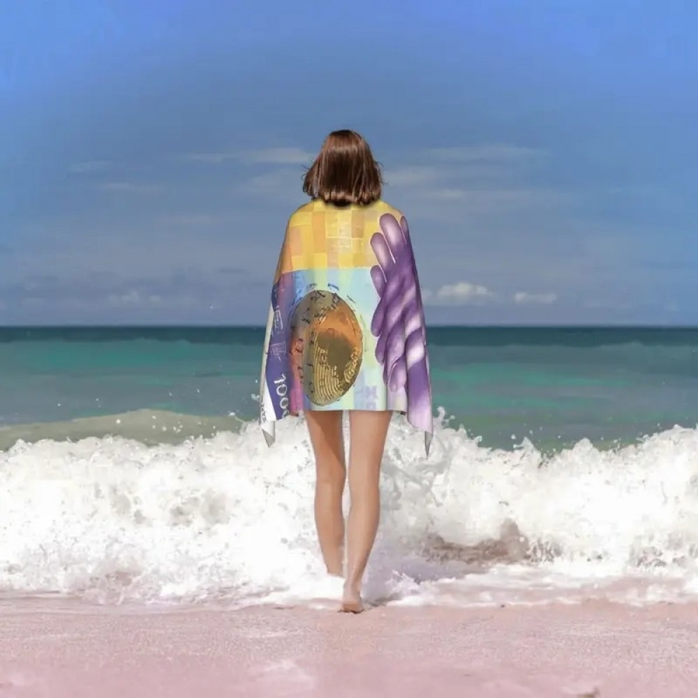 Leicht faltbares und tragbares Strandtuch mit 1000 Francs Motiv (130 x 150 cm) - Violett