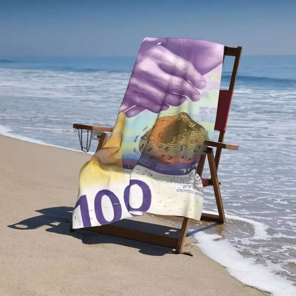 Linge de plage estampé billet 1000 francs léger pliable et portable (130 x 150 cm) - Violet