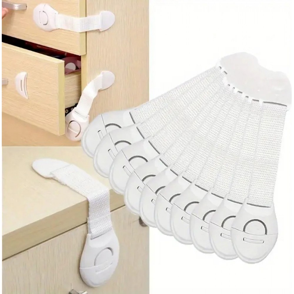 Lot de 10 fermetures sécuritaires pour meubles et tiroirs pour enfants faciles à installer en plastique ABS durable avec bandes adhésives - Blanc