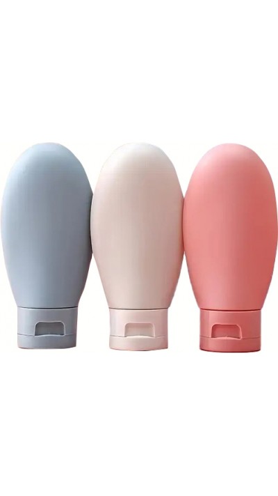 3er Set wiederverwendbare Silikon-Reiseflaschen für Kosmetik und Pflege (60 ml) - Fluggeeignet - Multicolore