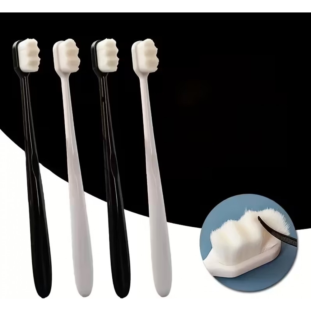 Lot de 4 brosses &agrave; dents ultra douces poils extra-souples pour dents et gencives sensibles nettoyage quotidien adulte (blanc et noir) - Blanc