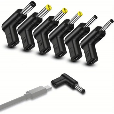 Lot de 6 adaptateurs USB-C vers DC connecteurs divers connecteurs charge routeur 3.0x1.1 &agrave; 5.5x2.1mm transfert donn&eacute;es - Noir