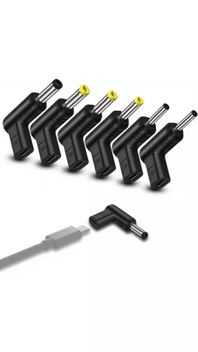 Lot de 6 adaptateurs USB-C vers DC connecteurs divers connecteurs charge routeur 3.0x1.1 à 5.5x2.1mm transfert données - Noir