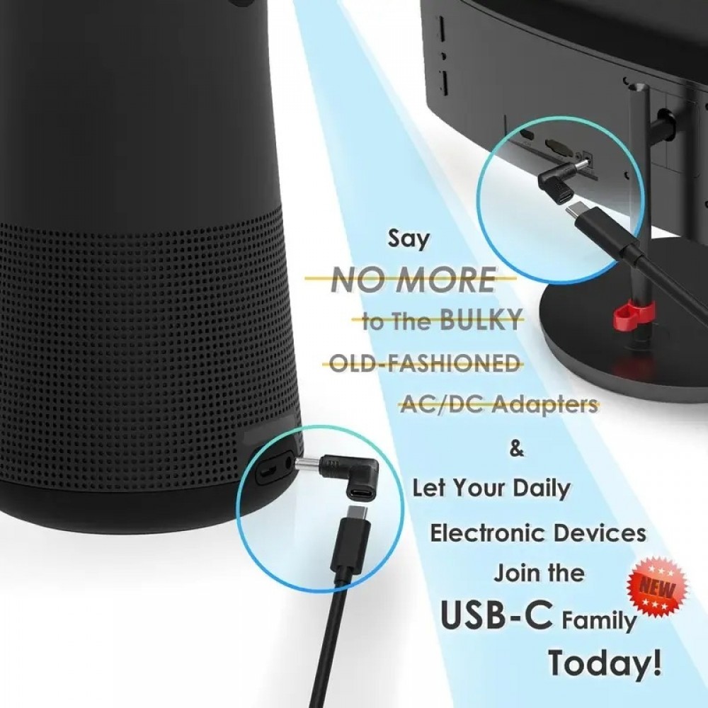 6er Set USB-C zu DC Adapter, verschiedene Anschlüsse, Router Ladeanschluss 3.0x1.1 bis 5.5x2.1mm, Datenübertragung - Schwarz