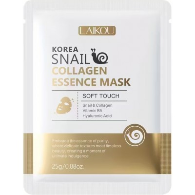 Masque LAIKOU Korea visage collagène et escargot hydratation intense hypoallergénique sans formaldéhyde (1 pièce) - Blanc