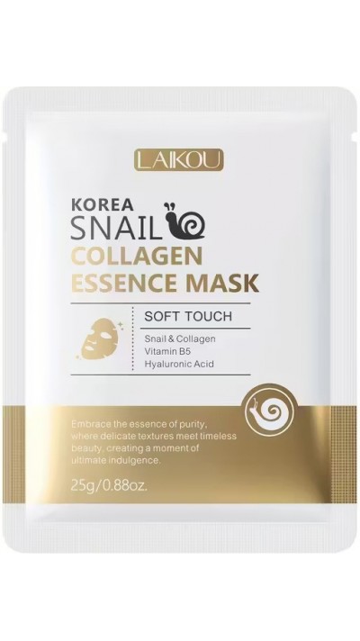 LAIKOU Korea Gesichtsmaske mit Kollagen und Schnecke, hypoallergen, intensive Feuchtigkeit, formaldehydfrei (1 Stück) - Weiss