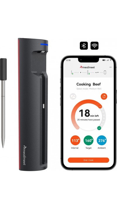 Meatmeet Pro smart thermom&egrave;tre de cuisine intelligent Bluetooth WiFi pour grill four fumoir - Noir