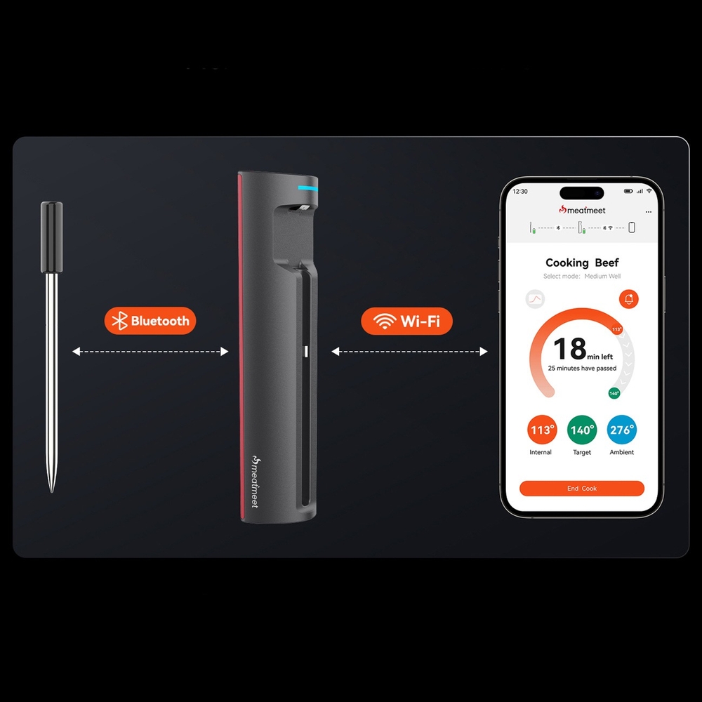 Meatmeet Pro smart thermom&egrave;tre de cuisine intelligent Bluetooth WiFi pour grill four fumoir - Noir